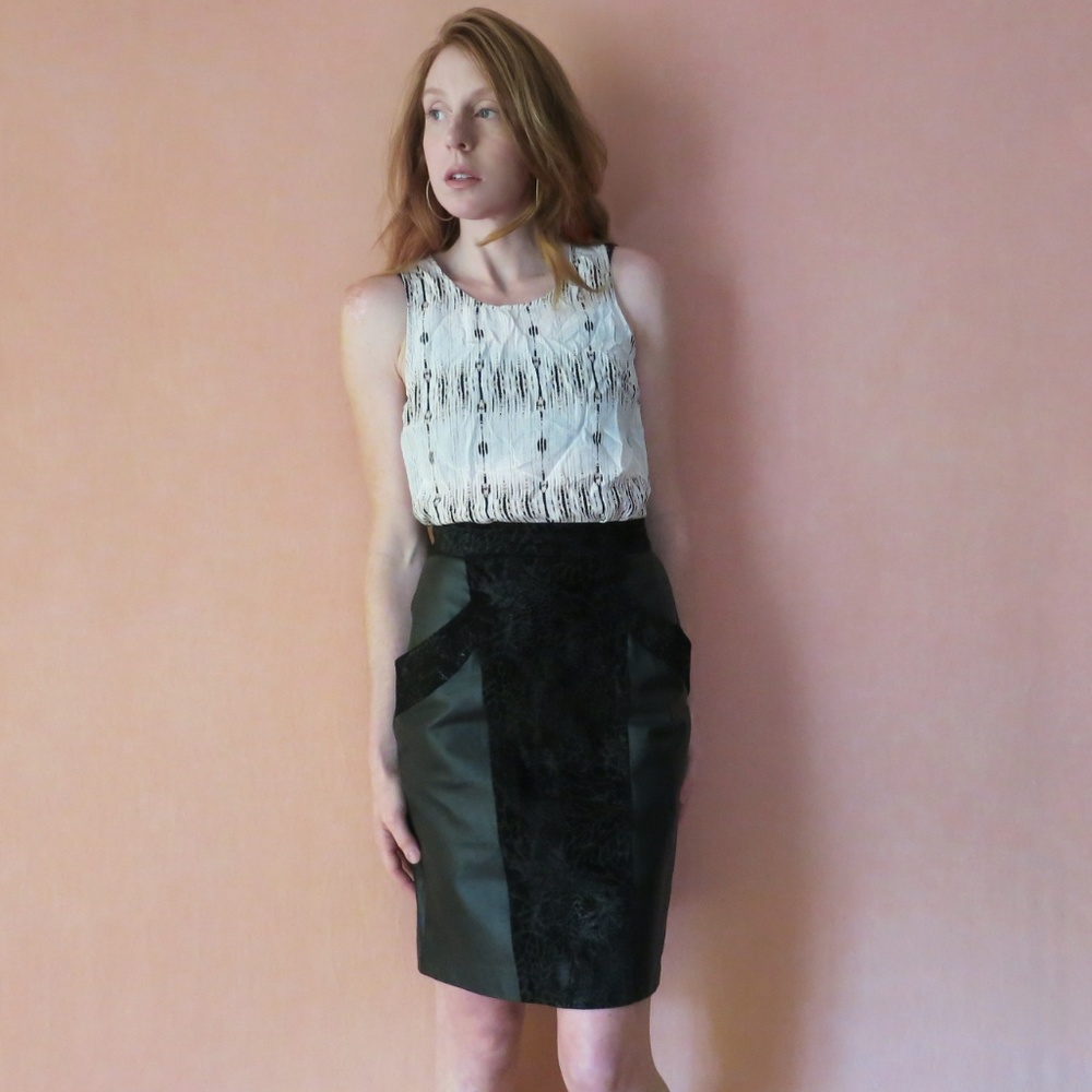 Vintage Leather & Suede Pencil Skirt